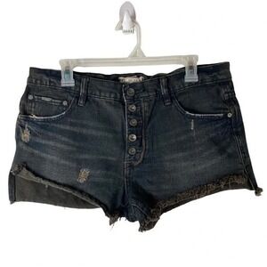 Free People High Rise Button Fly Distressed Denim Shorts Y2K Grunge 29
